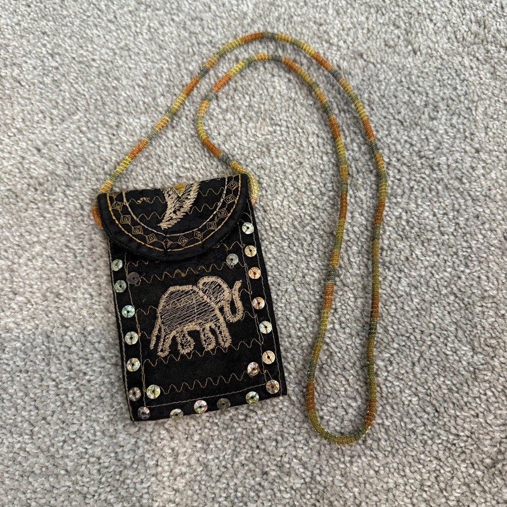 Small Tropical Island Boho sequin Handbag Black Tan Purse Bag